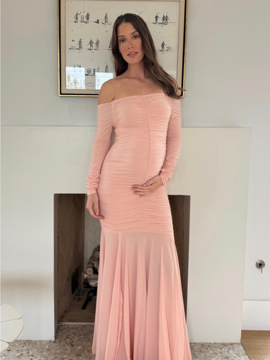 Bumpsuit Dresses & Skirts - Bumpsuit Airbrush Off The Shoulder Maxi Dress in Dusty Pink